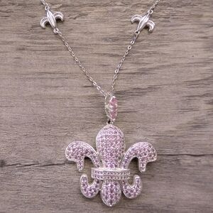 RBP Silver and Pink Fleur-de-Lis Pendant Necklace